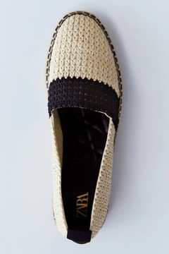 ZARA BEŻOWE CZARNE ESPADRYLE BUTY Z JUTY 40