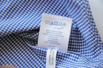 RALPH LAUREN Koszula błękitna w kratę + logo S LUX