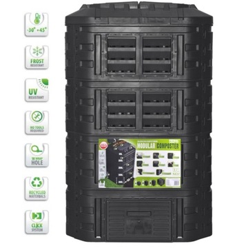 КРУГЛОГОДНЫЙ МОДУЛЬНЫЙ КОМПОСТЕР 1120л Qbrick Черный ВЕНТИЛЯЦИЯ ОРОШЕНИЕ