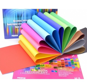 Blok techniczny A4 kolor 170g PREMIUM 15 kolorów