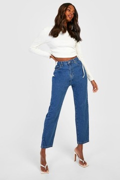 BOOHOO JEANSY SPODNIE JEANSOWE DAMSKIE Z WYSOKIM STANEM MOM JEANS 44