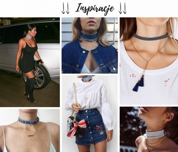 Naszyjnik Choker Rzemyk na szyję Jeans obroża