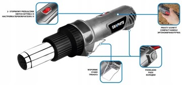 ГРАФИТОВАЯ ТЕПЛОВАЯ ПИСТОЛА 2000ВТ 350°C/550°C ПРЯМАЯ РУКОЯТКА