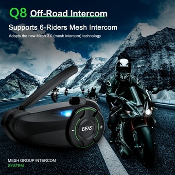 Домофон EJEAS Q8 для мотоциклетного шлема поддерживает 2 комплекта сетчатых переговорных устройств для 6 человек.