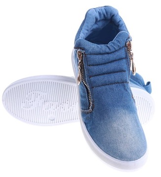 Niebieskie trampki damskie z wysoką cholewką snekaersy buty 14816 38