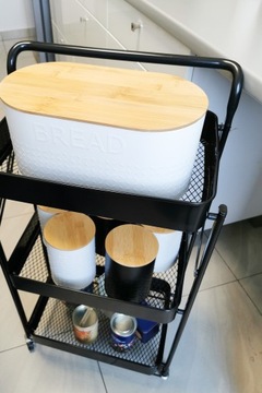 МОБИЛЬНАЯ СКЛАДНАЯ ПОЛКА С РУЧКОЙ 3 ПОЛКИ ДЛЯ КУХНИ ВАННАЯ КОЛЕСИКИ ЧЕРНАЯ ТЕЛЕЖКА