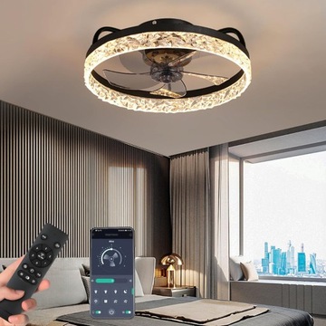 LAMPA SUFITOWA LED Z WENTYLATOREM ŻYRANDOL WIATRAK SUFITOWY PILOT APLIKACJA