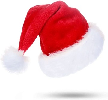 CZAPKA ŚWIĄTECZNA MIKOŁAJA POMPONEM PLUSZ PREMIUM
