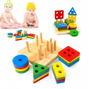 UKŁADANKA DREWNIANA EDUKACYJNA SENSORYCZNA MONTESSORI GRA LOGICZNA FIGURY