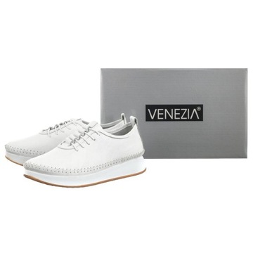 Buty Sneakersy Skórzane Damskie Venezia Białe 01422077 White