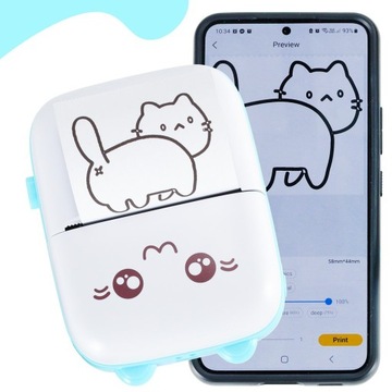 Мини-термопринтер этикеток + USB-кабель Blue Cat