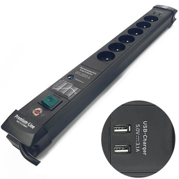 Listwa przeciwprzepięciowa do 60.000A 6 gni. 2xUSB