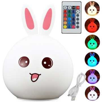 LAMPKA NOCNA DLA DZIECI LED KRÓLIK PILOT RGB USB
