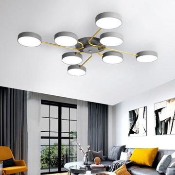 LAMPA SUFITOWA NOWOCZESNA DUŻA GREY GOLD 8 LED