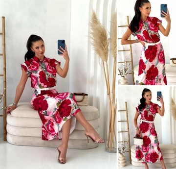 Bluzka Koszulowa Czerwona W Kwiaty 0864 LALOUS roz.S