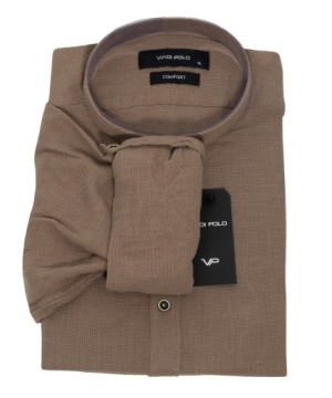 КОРИЧНЕВАЯ РУБАШКА, ВОРОТНИК-СТОЙКА, XXL ХЛОПОК 100% ЛЕН VIADI POLO комфорт