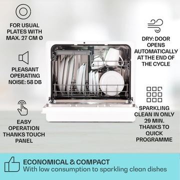 МИНИ-ОТДЕЛЬНО СТОЯЩАЯ НАСТОЛЬНАЯ ПОСУДОМОЕЧНАЯ МАШИНА KLARSTEIN 5 КОМПЛЕКТОВ 7 ПРОГРАММ