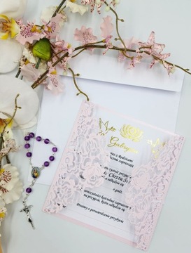 ПРИГЛАШЕНИЯ НА КРЕЩЕНИЕ, АЖУРНОЕ КРЕЩЕНИЕ, РОЗОВОЕ ЗОЛОТО