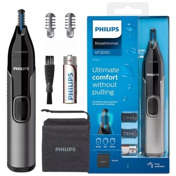 WODOODPORNY TRYMER PHILIPS DO NOSA USZU BRWI WŁOSÓW + ETUI NASADKI BATERIE