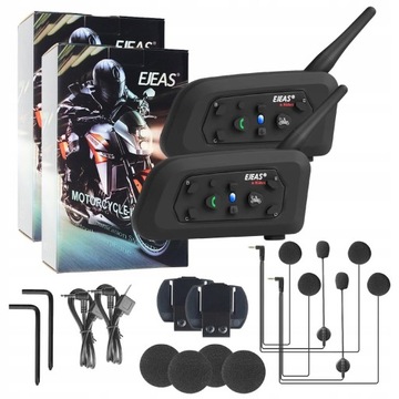 2X INTERKOM MOTOCYKL EJEAS V6 PRO BLUETOOTH 1200M 6 OSÓB 2 KASK SŁUCHAWKI