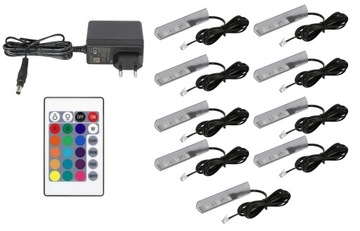 9x klipsy LED RGB do półek szyb klips KOMPLET