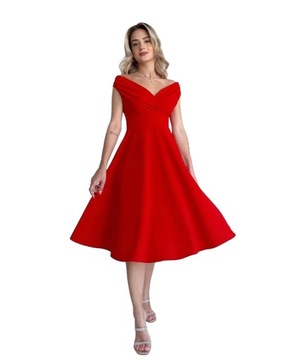 Rozkloszowana Sukienka Z Krepy Z Drapowaniem Czerwony / S-M