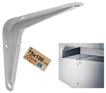 UCHWYT WSPORNIK KĄTOWNIK PODPÓRKA POD PÓŁKĘ PÓŁKI BIAŁY METALOWY 100x75 MM