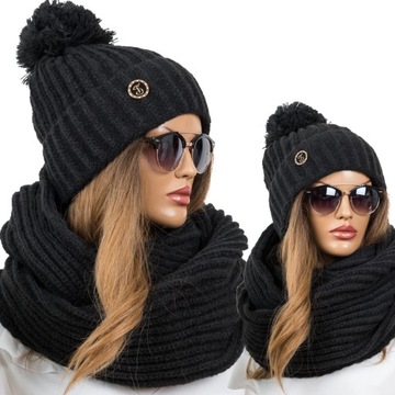 KOMPLET CZAPKA+ KOMIN Szal CIEPŁY ELEGANCKI ZIMOWY KOLORY