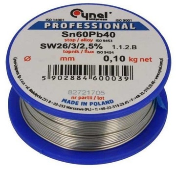 SL100-010 CYNA-spoiwo Sn60Pb40 grubość 1.00mm 100g
