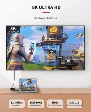 Кабель NIMASO DisplayPort 1.4 DP-DP 8K 60Гц 4K 2м