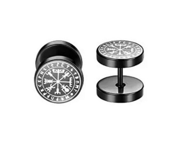 Kolczyk fake plug tunel oszukany czarny vegvisir kompas runy wiking 10mm