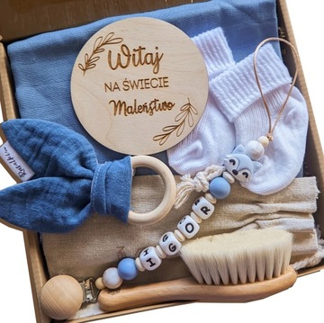 zawieszka do smoczka niebieska prezent na babyshower chrzest babybox gift