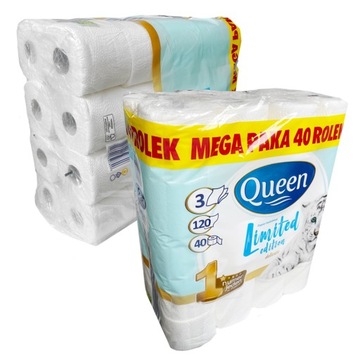 PAPIER TOALETOWY QUEEN 40 ROLEK 3WAR MEGA PAKA