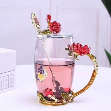 Creative Blue Rose Enamel Crystal Tea Cup Coffee