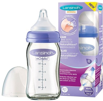LANSINOH SZKLANA eko BUTELKA 160ml Smoczek Wolny