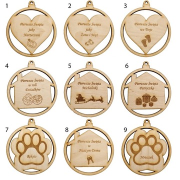 Красивая елочная безделушка НАШЕ ПЕРВОЕ РОЖДЕСТВО Гравировка Эко Дерево БОЛЬШАЯ 10 см