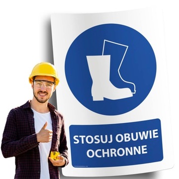 Naklejki BHP znak ostrzegawczy STOSUJ OBUWIE OCHRONNE