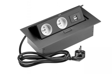 Gniazdo chowane wpuszczane w blat GTV czarne gniazdko nablatowe 2xUSB 2x230
