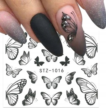 NAKLEJKI WODNE DO PAZNOKCI naklejka czarne motyle MOTYL STZ-1016