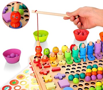 MONTESSORI TRENING MÓZGU PUZZLE RYBKI KULKI CYFRY