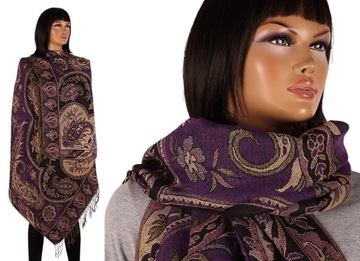 K-8 PASHMINA GOBELINOWY SZAL KWIATY ZŁOTO SZAL NOWY