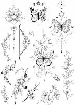 Naklejka Tatuaże tymczasowe Arkusz Kwiat Motyl 270