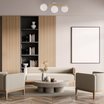 ESTERA WOOD LAMP Потолочный светильник, 3 белых абажура + дерево