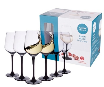 Kieliszki do wina białego Altom Design Rubin Black czarny 290 ml 6 sztuk