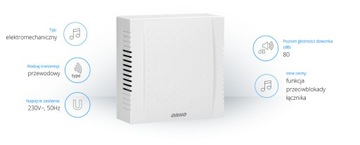 ПРОВОДНОЙ ДВЕРНОЙ ЗВОНОК 230В БИМ-БАМ КВАРТО