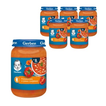 ZESTAW 6X GERBER OBIADEK ZUPKA POMIDOROWA Z INDYKIEM I RYŻEM 190 G