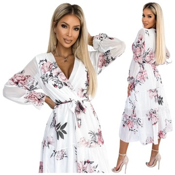 SUKIENKA DAMSKA ELEGANCKA W KWIATY PASEK MODNA