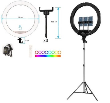 RING Светодиодная кольцевая лампа для селфи RGB + белый 56см 240Вт Макияж XXXL