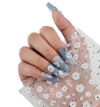 Naklejki Na Paznokcie 5D WYPUKŁE Samoprzylepne Do Zdobień Białe Kwiaty