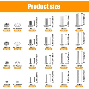 НАБОР ВИНТОВ М2/М3/М4/М5 ИЗ НЕРЖАВЕЮЩЕЙ СТАЛИ, КРЫШКИ С ШАЙБАМИ, 1225 шт.